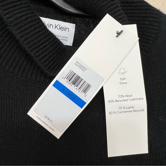 Calvin Klein Wool/Cashmere Black Sweater Men Sz XL  Mock Neck Pullov… - Picture 8 of 10
